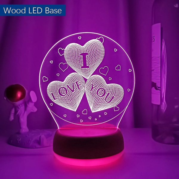 2021 3D LED Barnlampa för Barn Kreativ Matbord Sänglampa Romantisk I Love You-lampa Barn Heminredning Present Kopiera Trä LED-bas