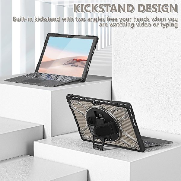 Unikt design cover til Surface Pro 4/5/6/7/7+ med håndrem, tastaturrem (ingen tastatur), justerbart stativ, robust beskyttelsescover, stødsikkert