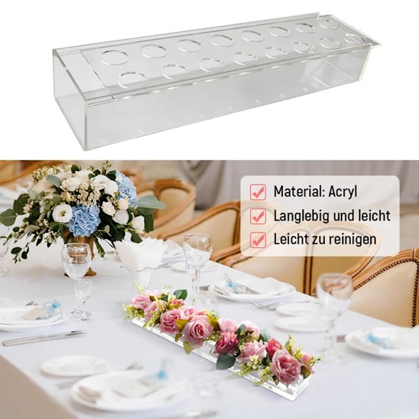 40cm 16-håls akrylvas, rektangulär transparent bordsdekoration