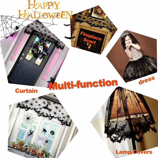 Halloween Lampskärm Spets Halloween Dekoration Svart Spindelnät Halloween Lampa Dekoration 18\" x 60\"