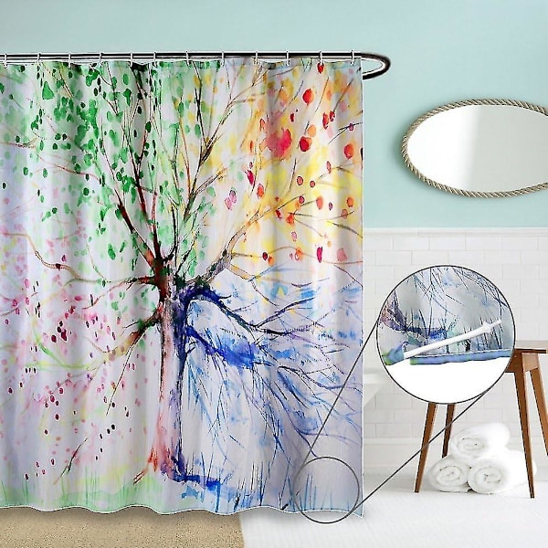 Mildew Proof Fabric Shower Curtain, 180x200cm Lang Vandtæt Polyester Tekstil, Vintage Farverige Tr