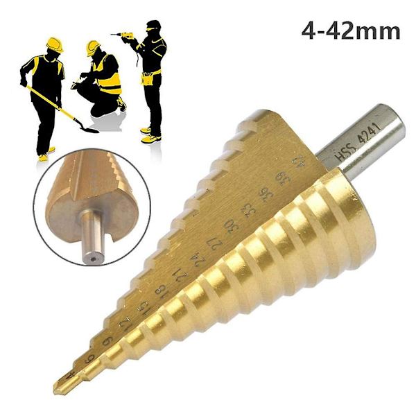 HSS Stepped Taper Drill Bit - 4-42mm - 14 storlekar - Hög hastighet stål rund skaft hålfräsverktyg