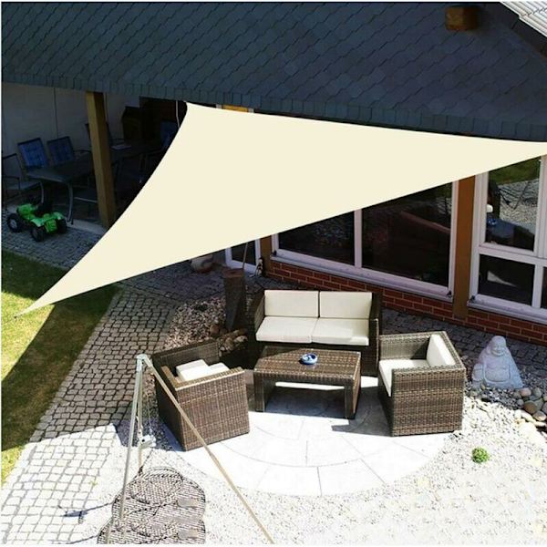 Triangulär skuggskydd Vattentät spännduk UV-skydd Vattentät Väderbeständig Tyg Torkar snabbt Trädgårdsparker Gräsmatta 3x4x5m Beige Vit
