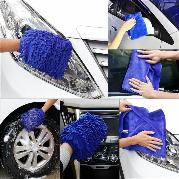 2 x Mikrofiber Chenille Tvättvantar för Absorberande Biltvätt, 1 x Mikrofiber Rengöringsduk för att Torka Av Bilen Efter Tvätt, Strip Rengöring, Våt/Torr Användning