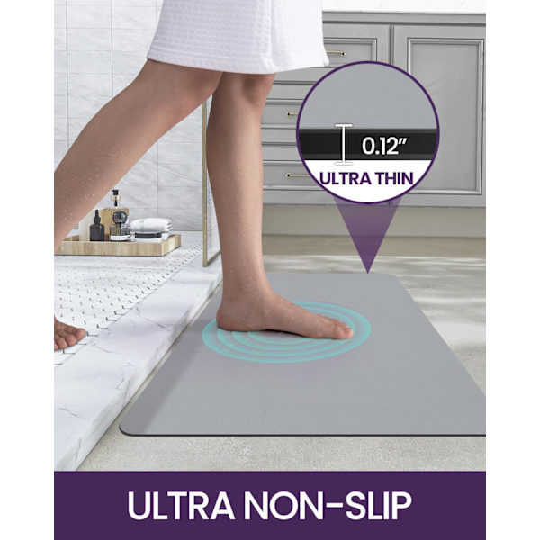 Superabsorbentti nopeasti kuivuva kylpyhuonematto, liukumaton Nappa-nahkainen alue matto suihkuun, pesualtaaseen, ammeeseen ja keittiön lattiaan, 16\"x24\" vaaleanharmaa