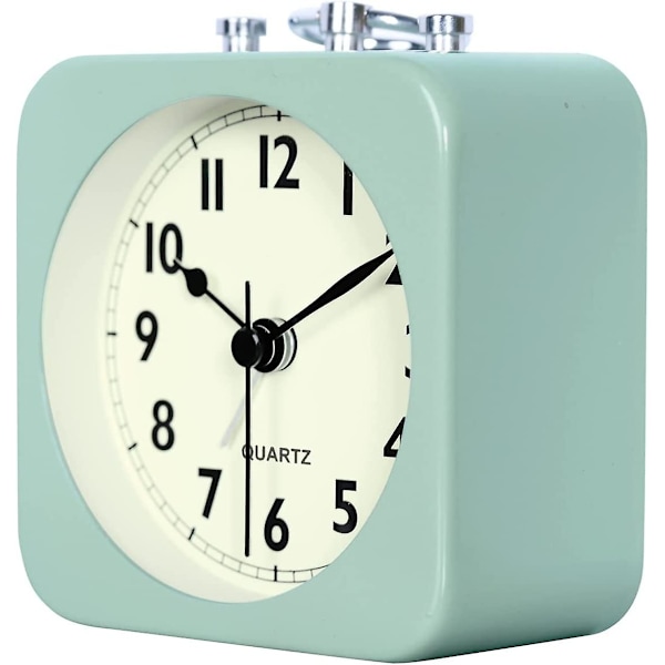 8,5 cm Aqua Grön Analog Klocka Kvadratisk Tyst Liten Metall Reseklockor för Barn Sovrum Sängbord Vardagsrum Kontor