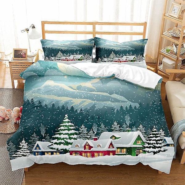 70*90\" Jul Quilt Set Queen Size Deer Quilt Snögubbe Snöflinga Mönster Sängöverkast Jul Sängkläder Set Mjuk Mikrofiber Säng Cov（Som visas）