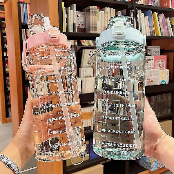 Renfärgad transparent 2l stor kapacitet halv gallon plast rymdkopp fitness utomhus sport vattenflaska (grön)