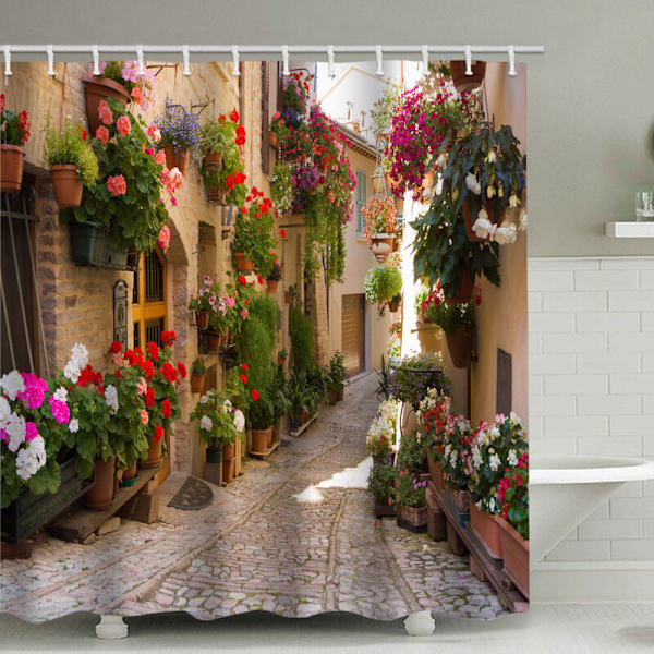 Blomstergata Duschdraperi Tryck Duschdraperi Polyester Vattentät Duschdraperi