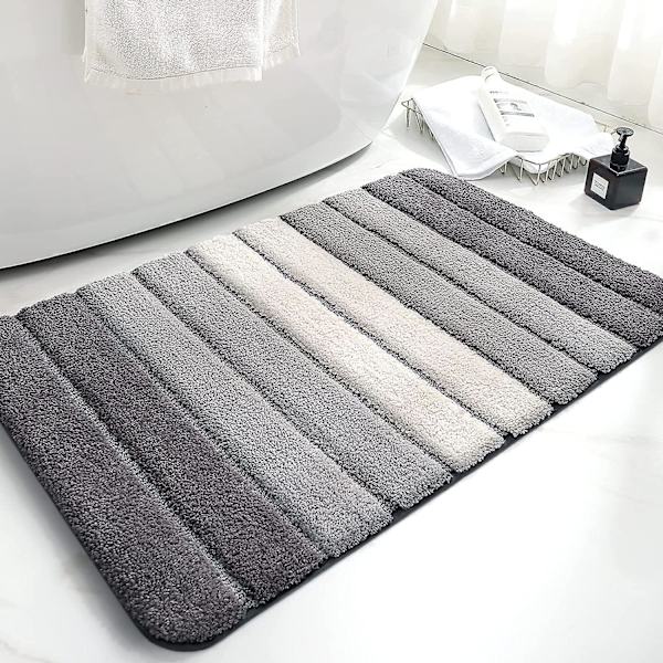 Halkskyddad badrumsmatta, extra mjuk badrumsmatta, maskintvättbar, vattenabsorberande, 40 x 60 cm, grå