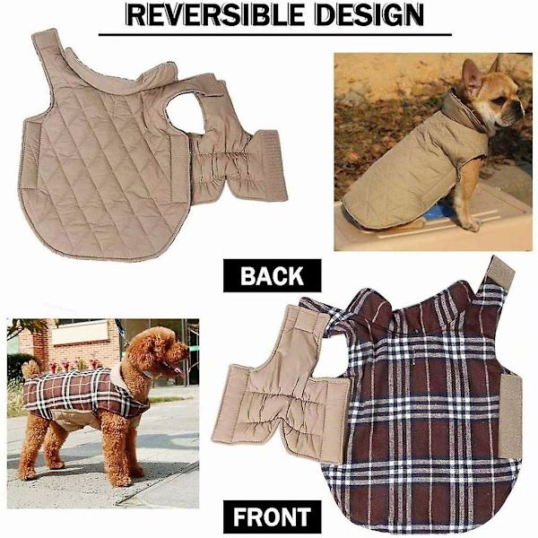 Hundejakke Hundejakke, Velegnet til små hunde, Vatteret dun dobbeltsidet design vest regnfrakke, Brun, XXXL (Bryst: 88-104cm, Ryg: 57cm) (XXXL, Brun)