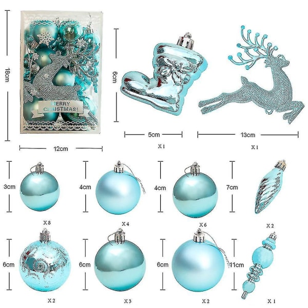 Juldekorationer, julfönsterdekorationer, färgglada hängande bollar, 30-pack julgranshänge blå