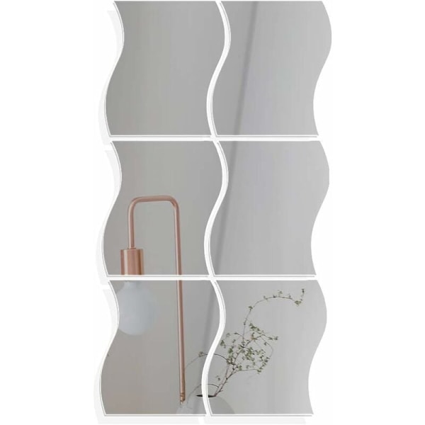 Spegel väggdekal Silver självhäftande vägg Spegel vågform DIY-dekal Styling Spegel för dekoration Kontor Hem Sovrum - Paket med 6