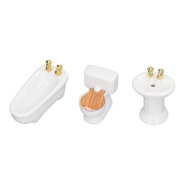 3 kpl:n nukkekodin miniatyyrikylpyhuonesarja, keraaminen simuloitu kylpyamme, wc, pesuallas 1/24 nukkekodin kylpyhuonekalusteet, puhdas valkoinen
