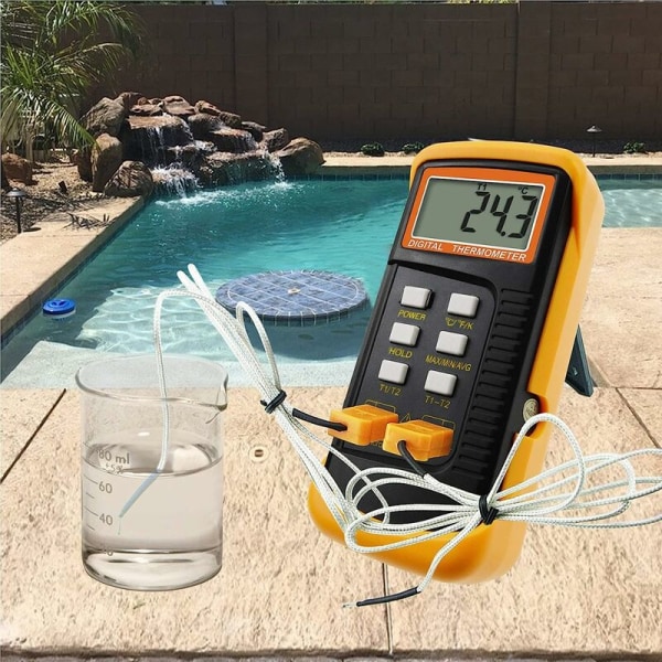 Typ K termometer med 1300°C termoelementsensor (°C, °F och K med 4 termoelement (trådbundna och rostfritt stål)