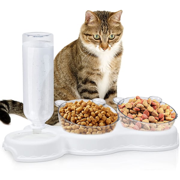 Kattskålar, dubbelupphöjd kattskål, 3-i-1 vatten- och matautomater för husdjur, 15 lutande anti-kräkningar, halkfri, för katter och hundar (5#)
