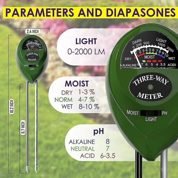 Fukt solljus Ph-mätare Jordvatten surhet fuktighet ljus testinstrument（en storlek，slumpmässig färg）