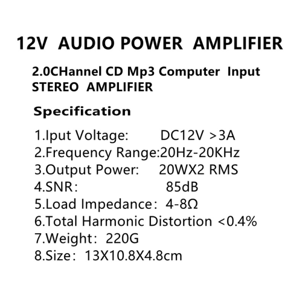 AK170Mini 12V Motorcykel Bil Dator MP3 Effekt Förstärkare