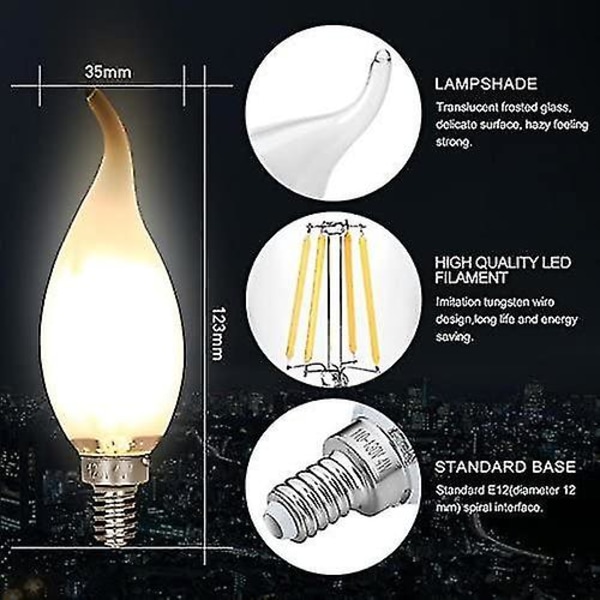 6 kpl E14 4W LED-hehkulankapolttimoa, liekinmuotoinen 4x4x13cm
