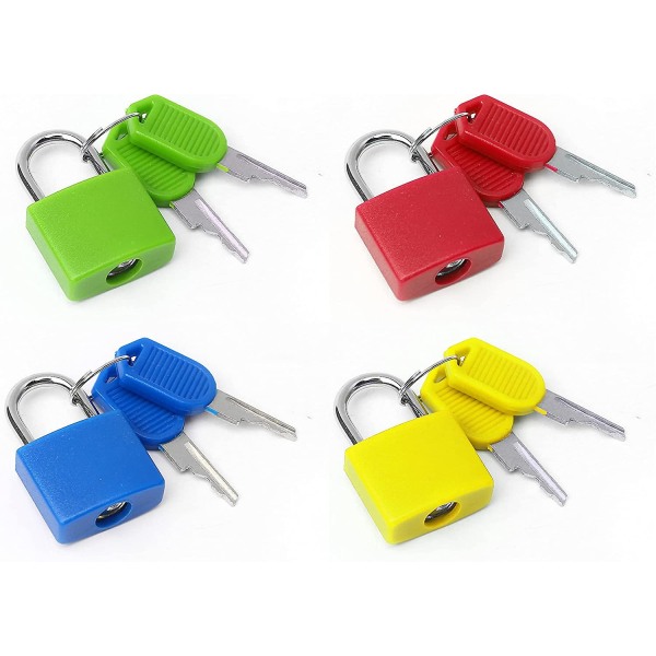 Koffertlåser med nøkler, små hengelåser Bagasjelåser Hengelåser med nøkler Fargede metallhengelåser for reiseskolegymnastikk (4 stk, rød+gul+grønn+blå)