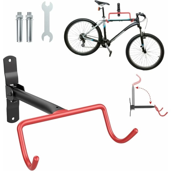 Väggmonterad cykelhållare, Heavy Duty Garage förvaringskrokar, Horisontellt släpfordon med halkfri gummibeläggning, förvaringssystem krokar - Orange