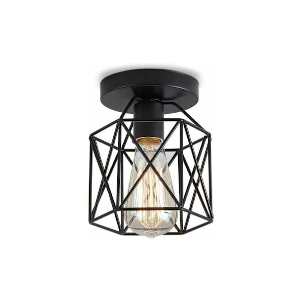 Metall Hexagon Taklampa, Industriell Retro Kvadratisk Pendellampa för Vardagsrum, Sovrum, Café, Bar, Loft - Svart DRIVE