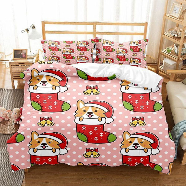 Joulupehmeä peitto Santa Claus Lumiukko Peura Printti Vuodevaatteet Vuodevaatteet King Queen Full Twin Size 3kpl Lasten Peittosetti（Kuten kuvassa）