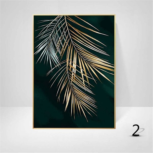 Set med 3 skogsguld blad palmträd mönster design vägg affischer oramad väggdekor för vardagsrum (ram ingår ej)