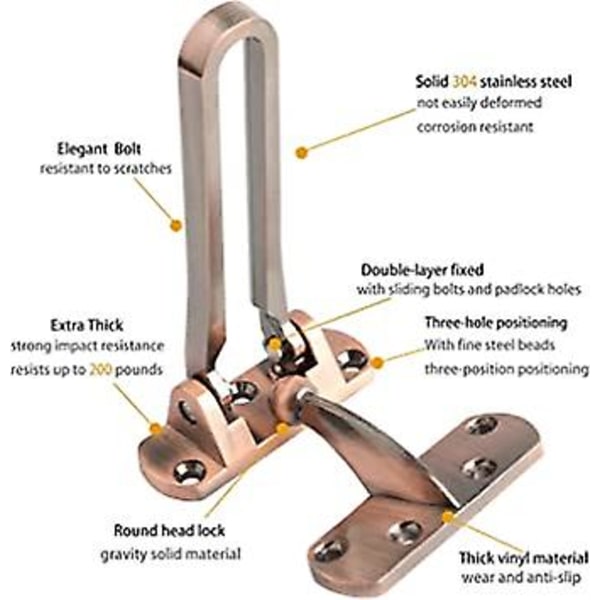 (Silver, 2 Pack)Dörrförstärkningslås Spärr Svängstångslås för Hem Säkerhet Entrédörrslås för Barn Förtjockning Solid Aluminiumlegering