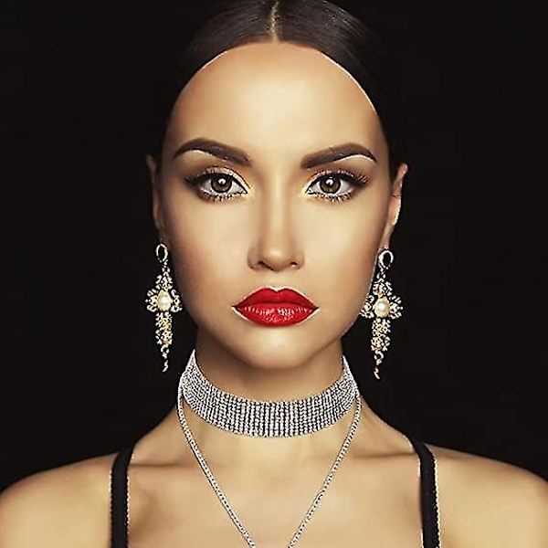 2 stk. Rhinestone Tassel Choker Halskæde Multilayer Bred Krave Halskæde Tassel Kæde Halskæde til Kvinder Piger
