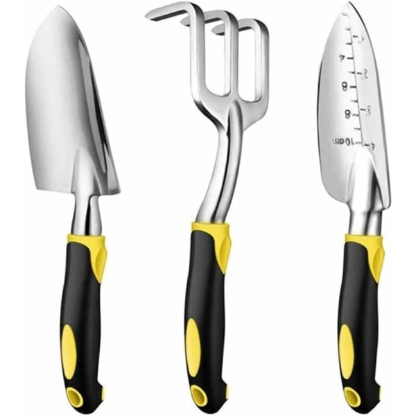 Spade, Trädgårdsskyffel, Set - 3-delat trädgårdshandverktyg i aluminium - Inkluderar trädgårdsslev - Handskyffel - Handkrata för plöjning