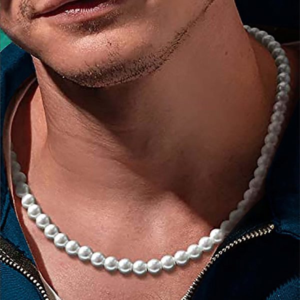 Pärlhalsband för män, vitt pärlhalsband för kvinnor, runt pärlhalsband, pärlsmycken