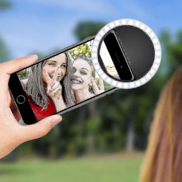 Selfie Ring Light Genopladelig Led Clip On Telefon Ring Lampe, sort, wuzhou