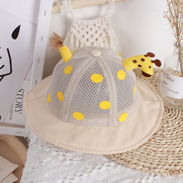 Kreativ tredimensionell giraffdesign barn solhatt, floppy strandhatt, bred brätte, justerbar kepsomkrets 50 cm (beige + mesh)