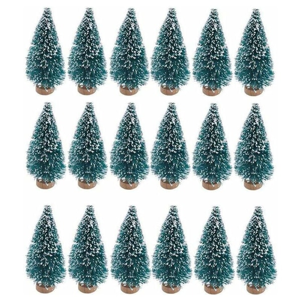 24st konstgjorda mini julsisal snöfrostträd med flaska träbas för blågrön julfestdekoration