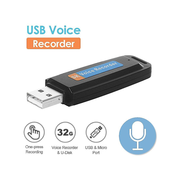 Bærbar oppladbar U-disk USB digital lydopptaker Mini diktafon aktivert opptaker -W（Hvit）
