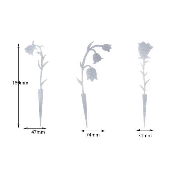 3 stk. Blomsterpinner Dekor Små Hagepinner for Vår Grav Blomsterbed Hvit（18cm，Hvit）