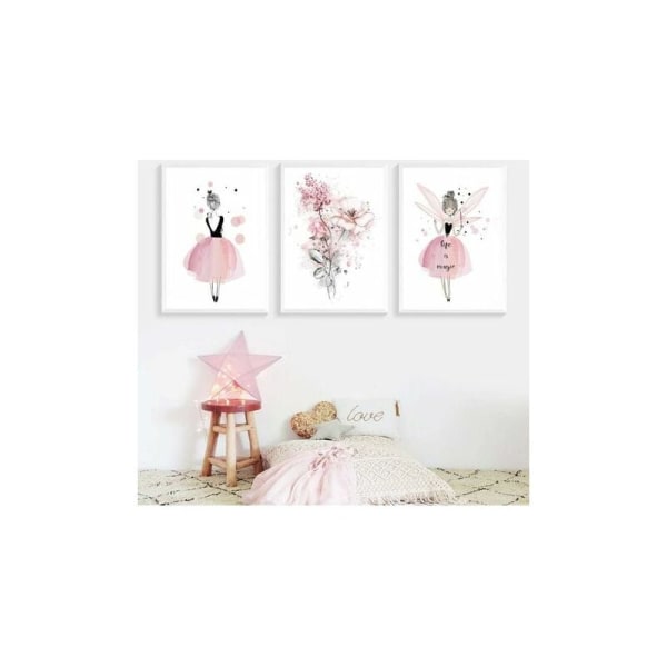 VWIYY Posters Barnrum Flickor Rosa Bilder Väggdekor Canvasmålning Födelsedagspresenter XL(50x70cm) Set med 3 DOPA Pink
