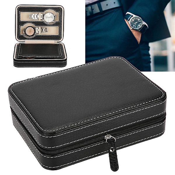 4Grids Bærbar Rejse Ur Display Opbevaringsboks Lynlås Samler Etui Organizer