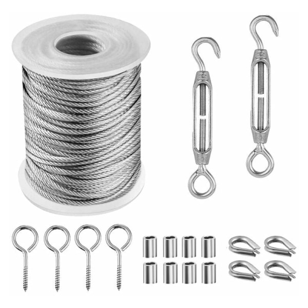 Rostfritt stål hängande rep, rostfritt stål rep, utomhuskläder rep, utomhus vajer, utomhuskläder rep (15 m)