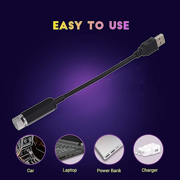 Bilatmosfære Stjernehimmel Interiørlampe Romantisk USB Nattlys Dekorasjoner Utmerket（Rød）