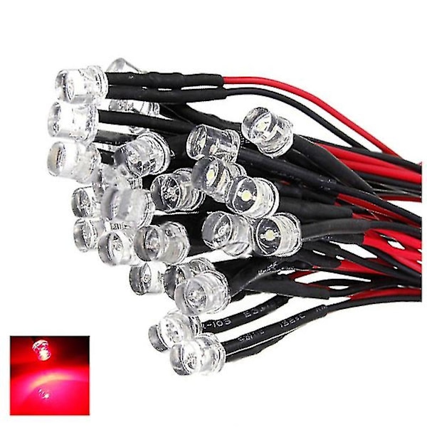 20cm 12v johdotettu valoa lähettävä diodijohdotus LED eräkoko: 5mm litteä yläosa väri: punainen määrä: 10 kpl