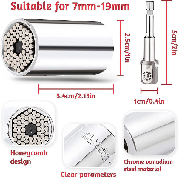 Universal Socket Wrench, 48 i 1 verktøynøkkel med 360 roterende hode og 7-19 mm universal multifunksjon