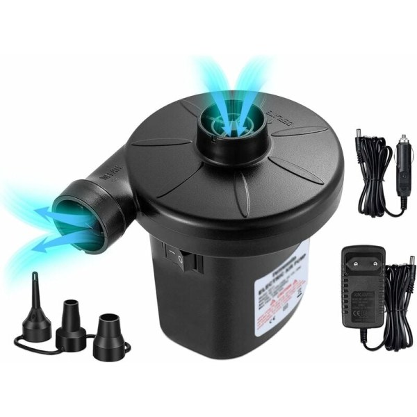 Elektrisk luftpump - Uppblåsningspump med 3 munstycken, 220V/DC 12V elektrisk lamellpump, skovelpump, tryckluftspump (1 st)