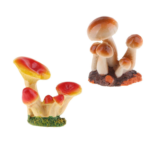 2 st miniatyr svampfigur fe dekoration röd gul