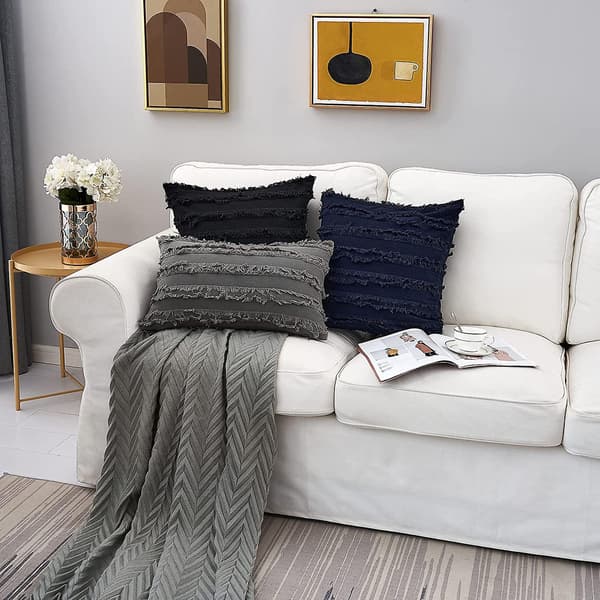 Sorte Sofa Bed Betræk, Bomuld og Linned Dekorative Pudebetræk, 24 X 24 Tommer, Sæt med 2