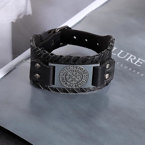 Brunt Vikingarmband Justerbart Manschett Armband Armband Med Vegvisir Compass Norse Amulet Celtic Pagan Jewelry（A）