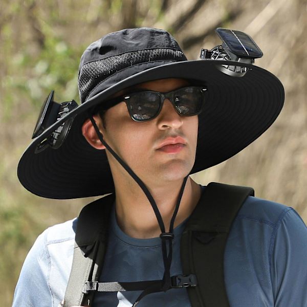 2024 Ny bred solfjäder utomhus fiskehatt - sol & USB-laddning, USB-laddning, 3 hastighetsjusterbar fläkt hatt -GSL（A）