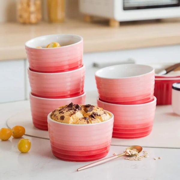 Set med 6 stycken 10x10x6cm Porslinsmuffins Cupcake Bakformar Mini Soufflés Muffinsformar (röda)