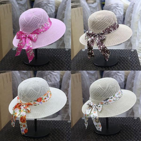 Damer Solhat Strand Bredskygget Floppy Halmhat Forår Sommer Solhat（Pink）
